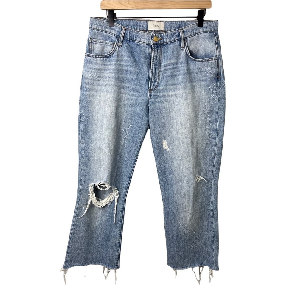 Triarchy Women’s Jeans Distressed Destructed Raw Hem Light Wash Denim Size 30